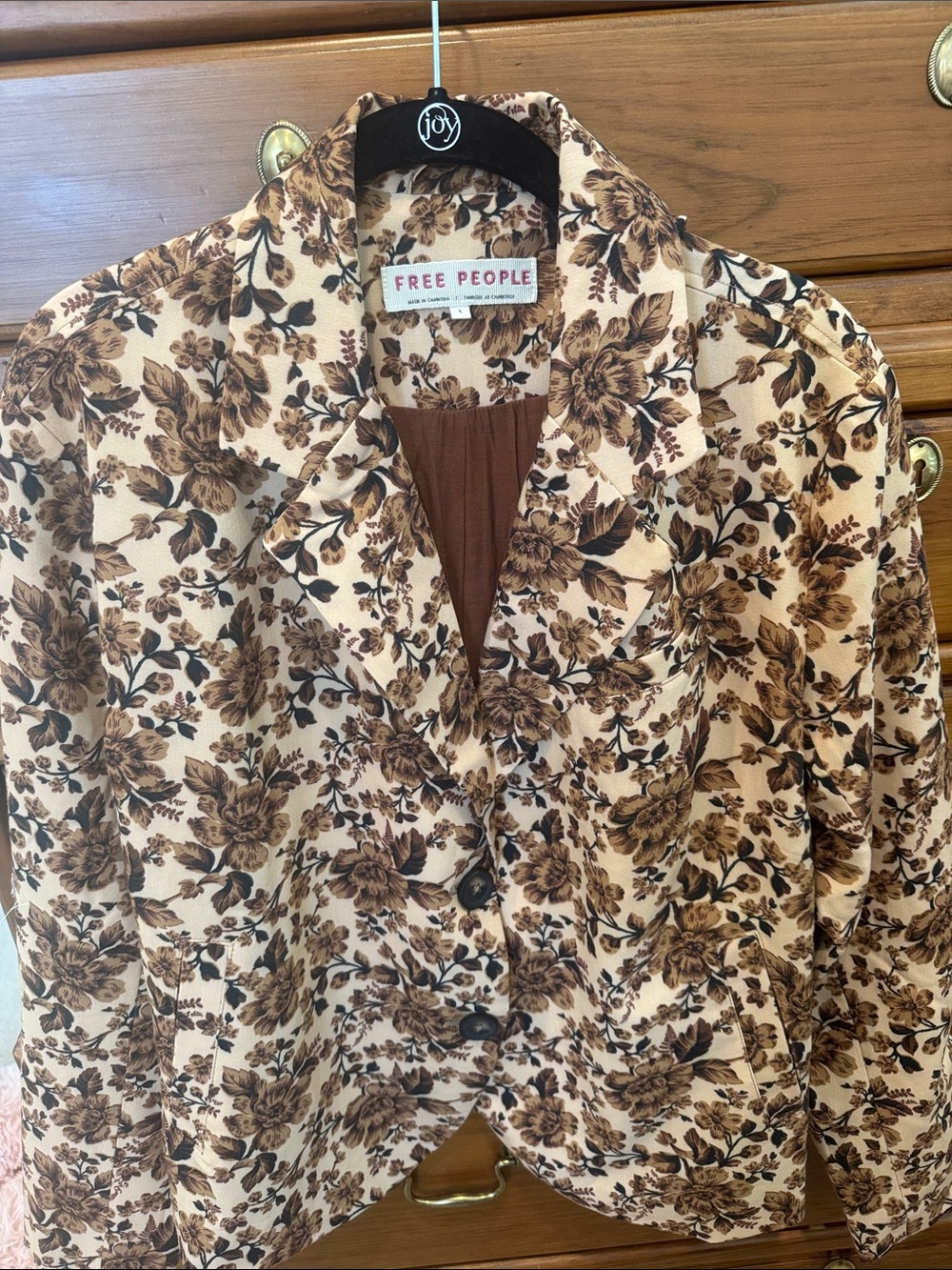 NWT Free People Cream and Brown Floral Blazer Jacket
